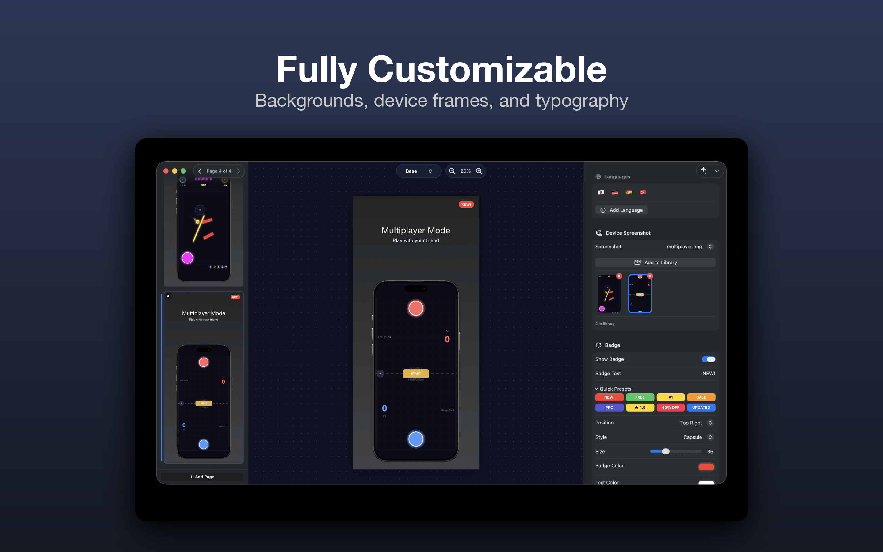Fully customizable AppShotKit editing screen